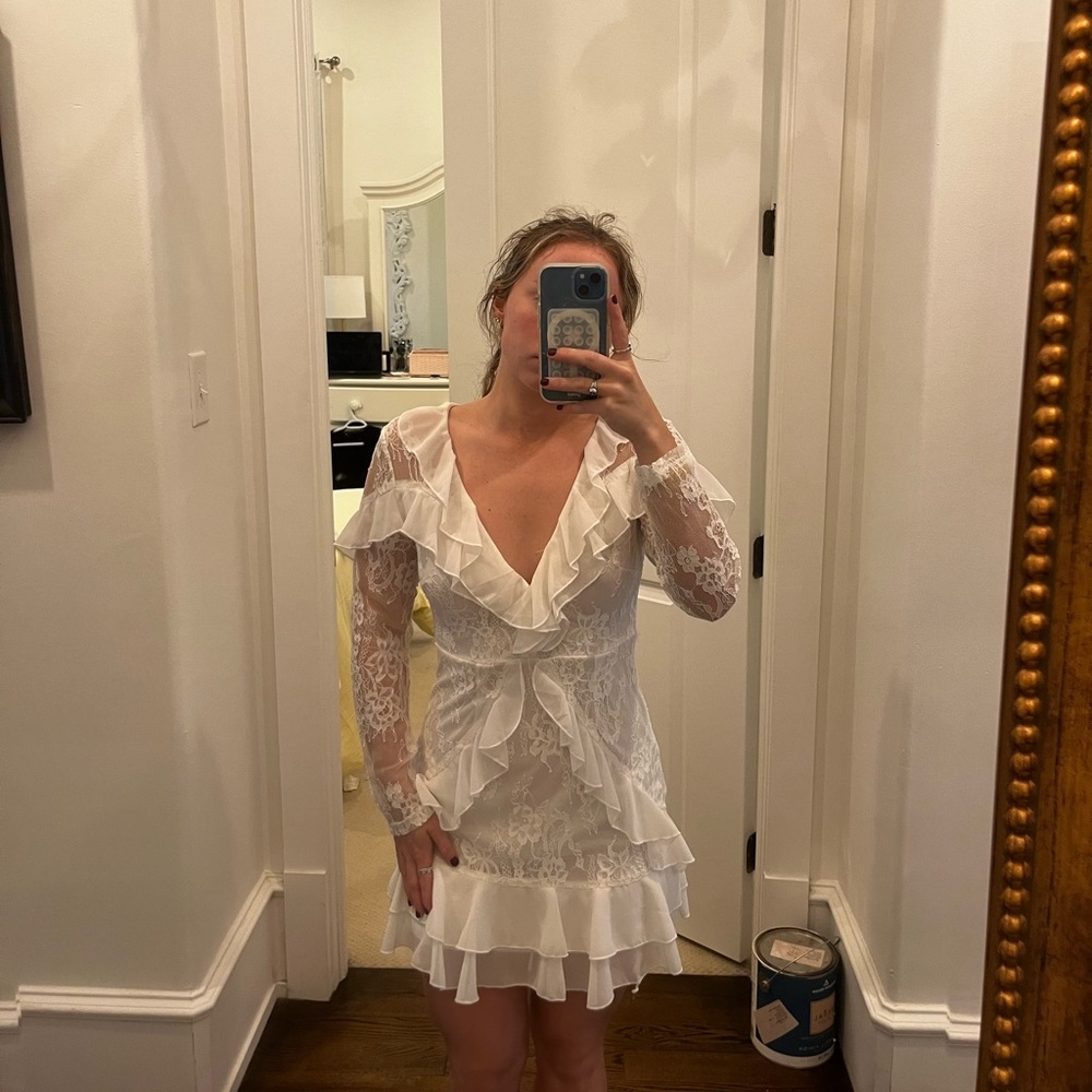 Who Am I white lace mini dress